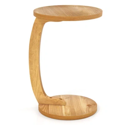 Costway 24 Inch Round C-shaped Side Table With Thickened Top And Sturdy Base In Brown