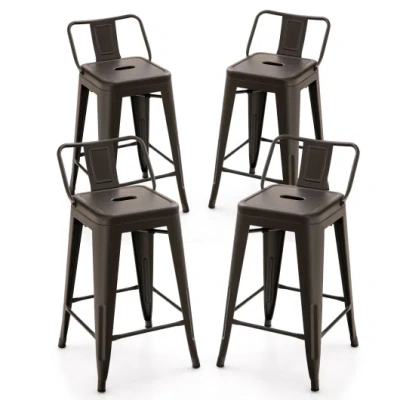 Costway 24 Inch Set Of 4 Cafe Side Chairs With Rubber Feet And Removable Backs-gun In Brown