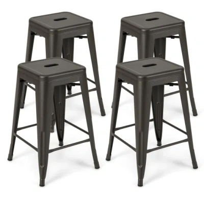 Costway 24 Inch Set Of 4 Tolix Style Counter Height Barstool Stackable Chair-gun In Brown