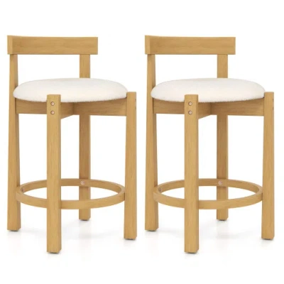 Costway 24 Inch Teddy Velvet Upholstered Counter Height Bar Stools With Backrests And Footrests-set Of 2 In Brown