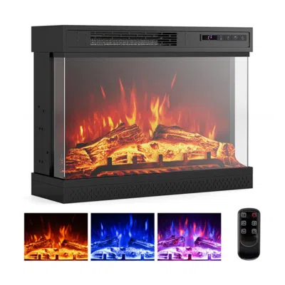 Costway 24 Inches 3-sided Glass Electric Fireplace Heater With Remote Control In Black