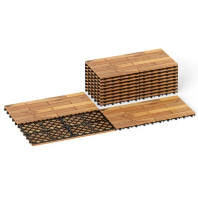 Costway 24 X 12 Inch 12 Pieces Acacia Wood Interlocking Deck Tiles With Waterproof Design-natural In Brown