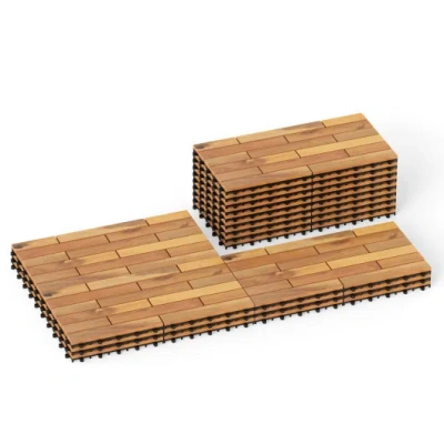 Costway 24 X 12 Inch 24 Pieces Acacia Wood Interlocking Deck Tiles With Waterproof Design In Brown