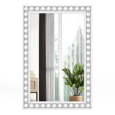 Costway 24 X 36 Inches Rustic Wall Mirror With Solid Wood Frame For Living Room Bedroom-white In Gray