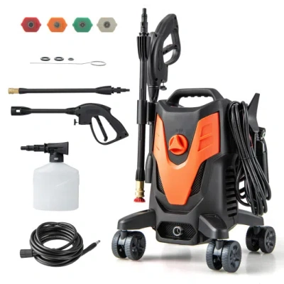 Costway 2400 Psi Electric Pressure Washer With 4 Universal Wheels-orange In Black
