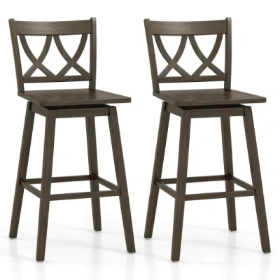 Costway 24/29 Inch Bar Stool Set Of 2 Wooden Bar Chairs With Rubber Wood Frame-29 Inches In Brown