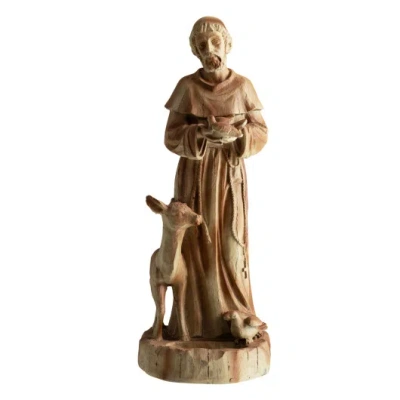 Costway 24.5 Inch St. Francis Statue With Bird Feeder Saint Francis Of Assisi With Animals Sculpture-rustic  In Burgundy