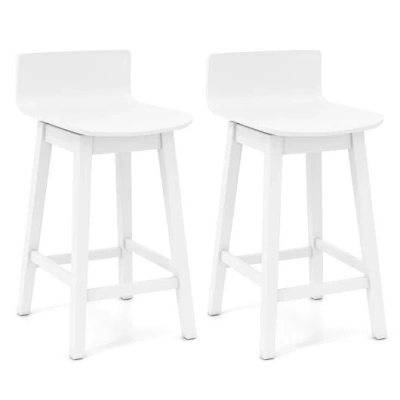 Costway 24.5 Inch Swivel Wooden Bar Stools Set Of 2 With Rubber Wood Legs And Low Back-white