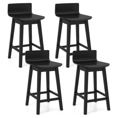 Costway 24.5 Inch Swivel Wooden Bar Stools Set Of 4 With Rubber Wood Legs And Low Back-black