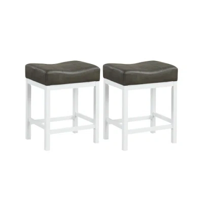 Costway 24.5 Inches Linen Fabric Saddle Stools Set Of 2 With Cushioned Seat-black And White In Multi