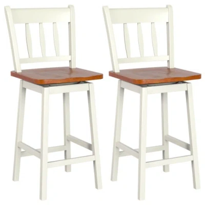 Costway 24.5 Inches Set Of 2 Swivel Bar Stools With 360° Swiveling-white In Multi