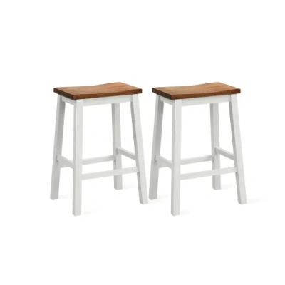 Costway 24.5-inch Set Of 2 Saddle Stools Bar Stools With Footrests For Kitchen Island-walnut & Gray In Multi