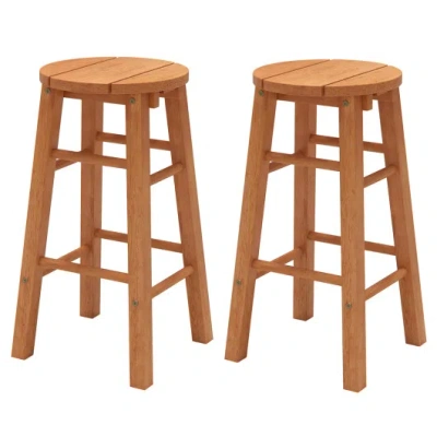 Costway 24-inch Outdoor Wood Bar Stools Set Of 2 With Round Seat And Footrest In Multi