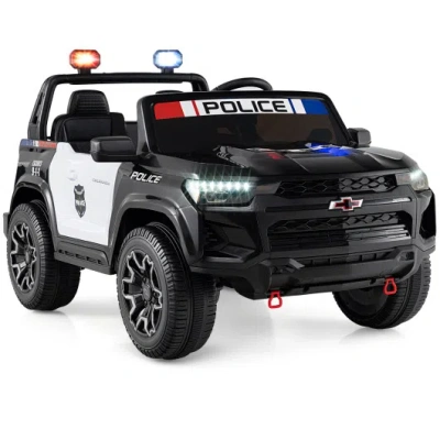Costway 24v 2-seater Ride On Police Car 4wd Chevrolet With Megaphone And Led Flashing Lights-black
