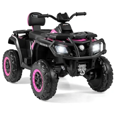 Costway 24v Kids Atv 2-seater With 4 Motors With Led Lights And Music-pink In Black