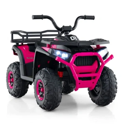 Costway 24v Kids Ride On Electric Atv Quad Car With Realistic Sounds And Led Lights-pink In Black
