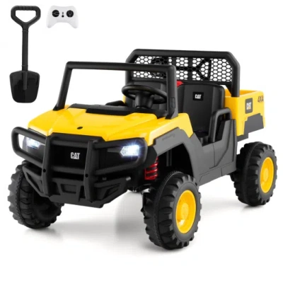 Costway 24v Ride On Dump Truck Licensed Caterpillar 2-seater For Girls Boys-yellow