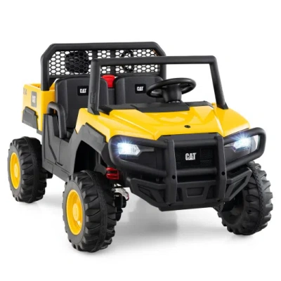 Costway 24v Ride On Dump Truck Licensed Caterpillar 2-seater Kids Car With Remote Control-yellow In Multi