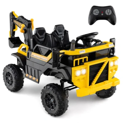 Costway 24v Ride On Excavator 4wd 2-seater With Remote Control And Digging Arm-yellow