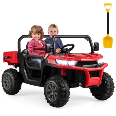 Costway 24v Ride On Kids Car With Dump Bed And Remote Control-red In Multi