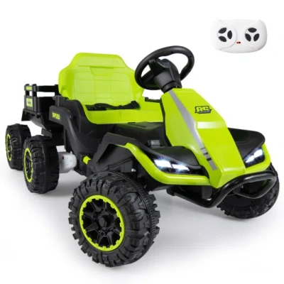Costway 24v Ride On Tractor With Detachable Trailer And Music For Boys Girls-green