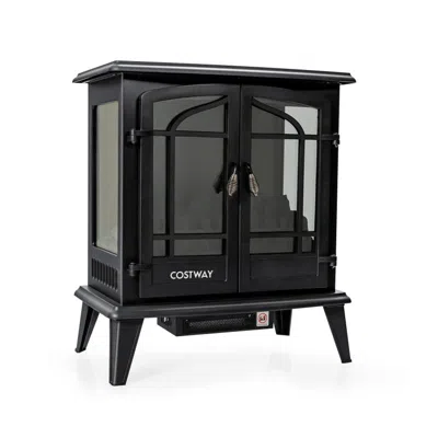 Costway 25 Inch Freestanding Electric Fireplace Heater With Realistic Flame Effect In Black
