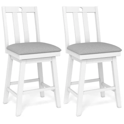 Costway 25 Inch Modern Bar Stools Set Of 2 With Upholstered And 360° Rotation Seat-white In Multi