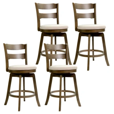 Costway 25 Inch Swivel Counter Barstools With Backrest & Upholstered Seat-set Of 4 In Brown