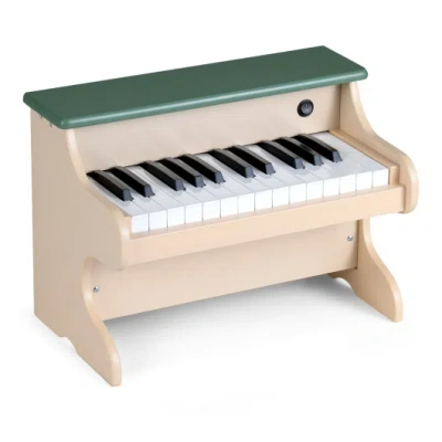 Costway 25 Keys Kids Piano Keyboard Wooden Digital Piano Toy With Removable Music Stand-green In Multi