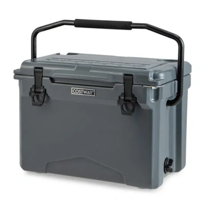 Costway 25 Qt Hard Cooler With Aluminum Handle And Integrated Cup Holders-gray