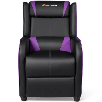 Costway 25" Wide Standard Recliner With Massager In Purple,black Faux Leather