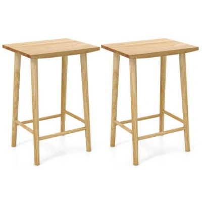 Costway 25.5 Inch Bar Stools Set Of 2 With Footrest-natural In Brown