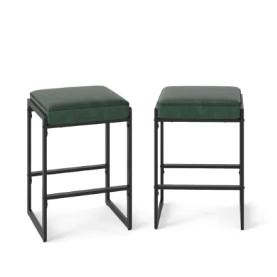 Costway 26 Inch Bar Stools Set Of 2 Counter Height Barstools With Faux Leather Upholstered Seat-green