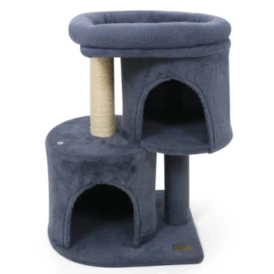 Costway 26 Inch Cat Tower With Large Padded Push Perch And Dual Condos-dark Gray In Blue