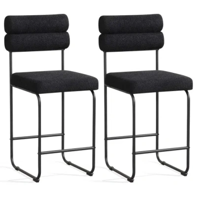 Costway 26 Inch Counter Height Bar Stools Set Of 2 With Metal Frame And Footrest-black