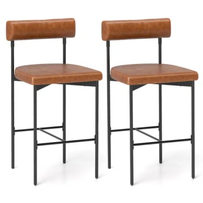 Costway 26 Inch Upholstered Bar Stools Set Of 2 Counter Height Bar Chairs With Backrest-brown