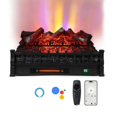 Costway 26 Inch Wi Fi Infrared Quartz Electric Fireplace Insert Logs Heater With Realistic Lemonwood Logs-bl In Black