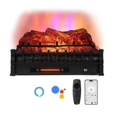 Costway 26 Inch Wi Fi Infrared Quartz Electric Fireplace Insert Logs Heater With Realistic Pinewood Logs-bla In Black
