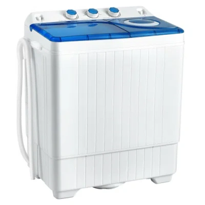 Costway 26lbs Portable Semi-automatic Twin Tub Washing Machine With Drain Pump-blue In White