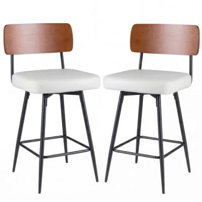 Costway 27 Inch Padded Counter Barstools Set Of 2 With Metal Legs-white In Brown