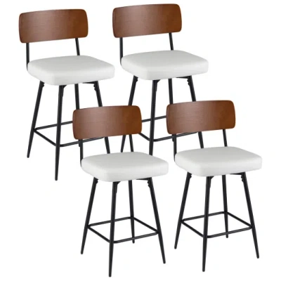 Costway 27 Inch Padded Counter Barstools Set Of 4 With Metal Legs-white In Brown