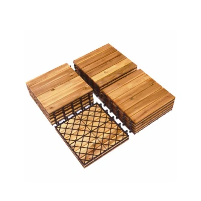 Costway 27 Pieces Acacia Wood Interlocking Patio Deck Tile In Brown