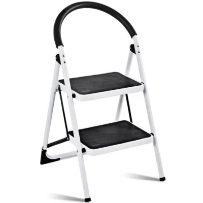 Costway 2.75 Feet Folding Step Stool With Iron Frame And Anti-slip Pedals In White