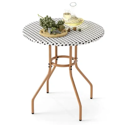Costway 27.5 Inch Outdoor Bistro Table With Heavy Duty Metal Frame And Adjustable Foot Pads-white In Multi