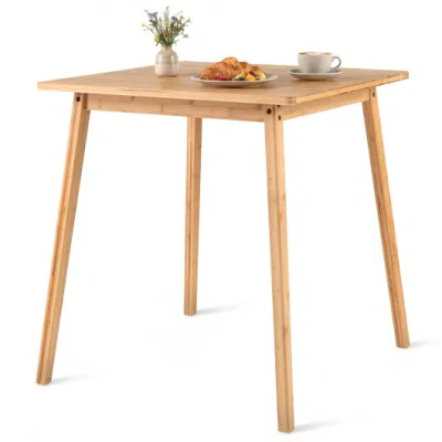 Costway 27.5 Inch Square Bamboo Dining Table For 2-4 People-natural In Brown