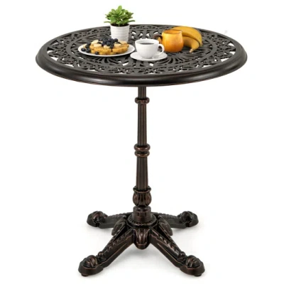 Costway 27inch Round Cast Aluminum Patio Bistro Table With Hollow Top-copper In Black