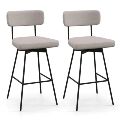Costway 29 Inch Counter Height Upholstered Swivel Bar Stool Set Of 2-beige In Gray