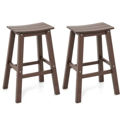 Costway 29 Inch Hdpe Patio Bar Stool Set Of 2 Armless Saddle Stools-brown