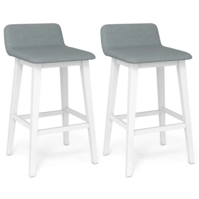 Costway 29 Inch Low-back High-top Chairs With Padded Seat And Rubber Wood Legs-white In Gray