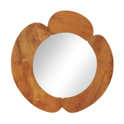 Costway 29 Inch Rustic Hanging Vanity Mirror With Teak Wood Frame In Brown